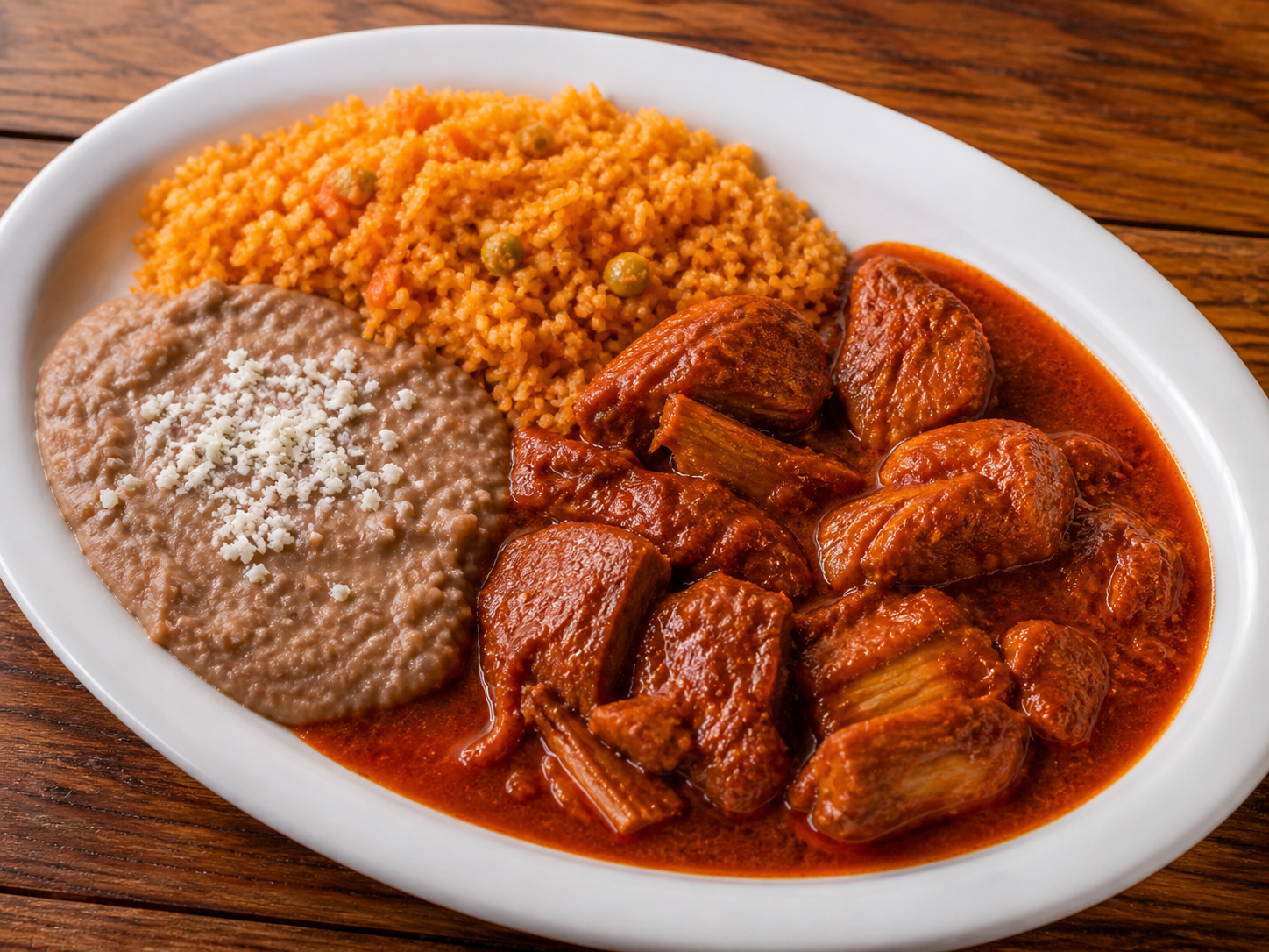 Pork in red chile sauce plate